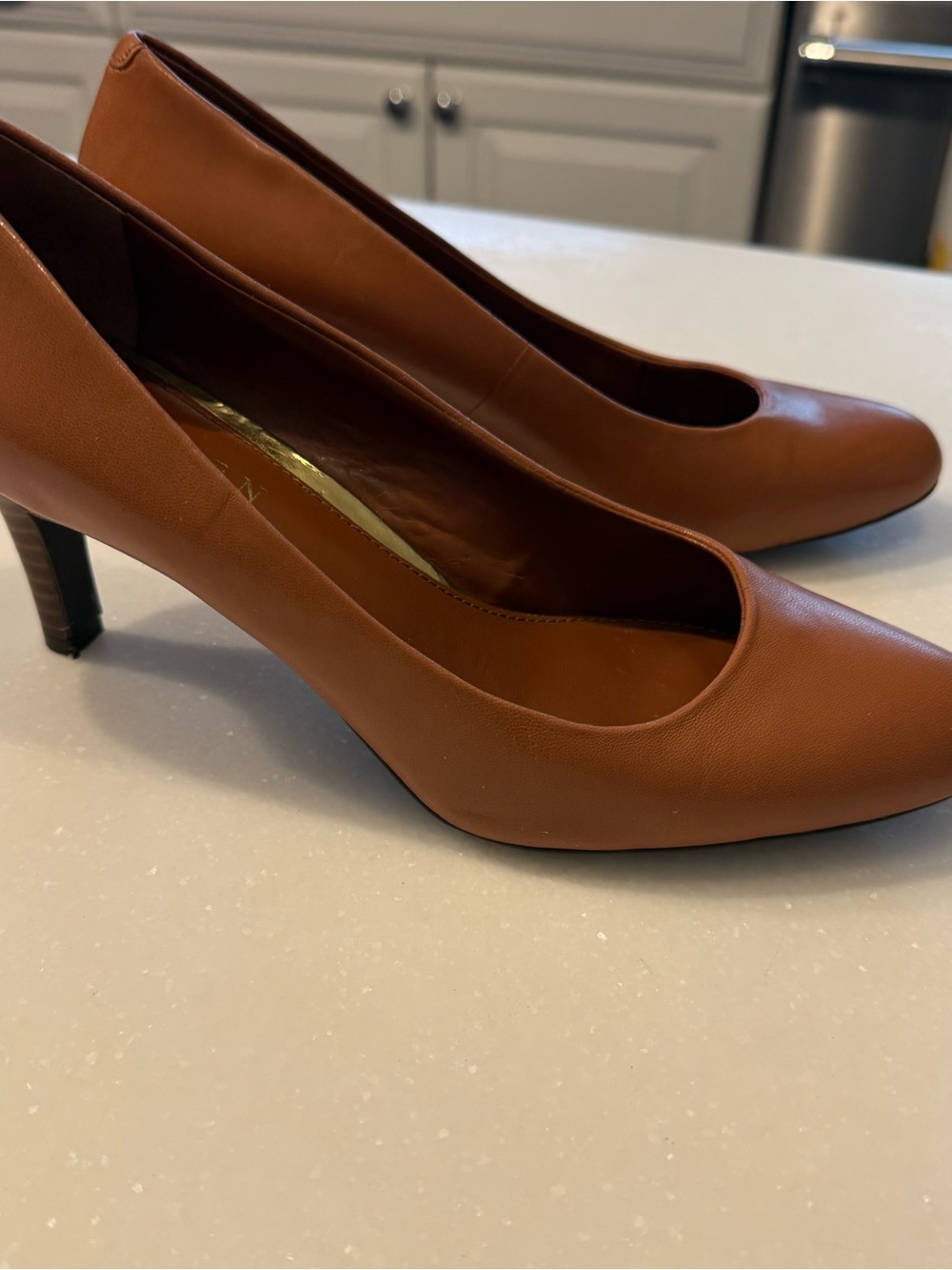Lauren Ralph Lauren Harper Pumps/ Heels Tan Kidskin Leather Round Toe Sz 7.5 - Picture 5 of 14